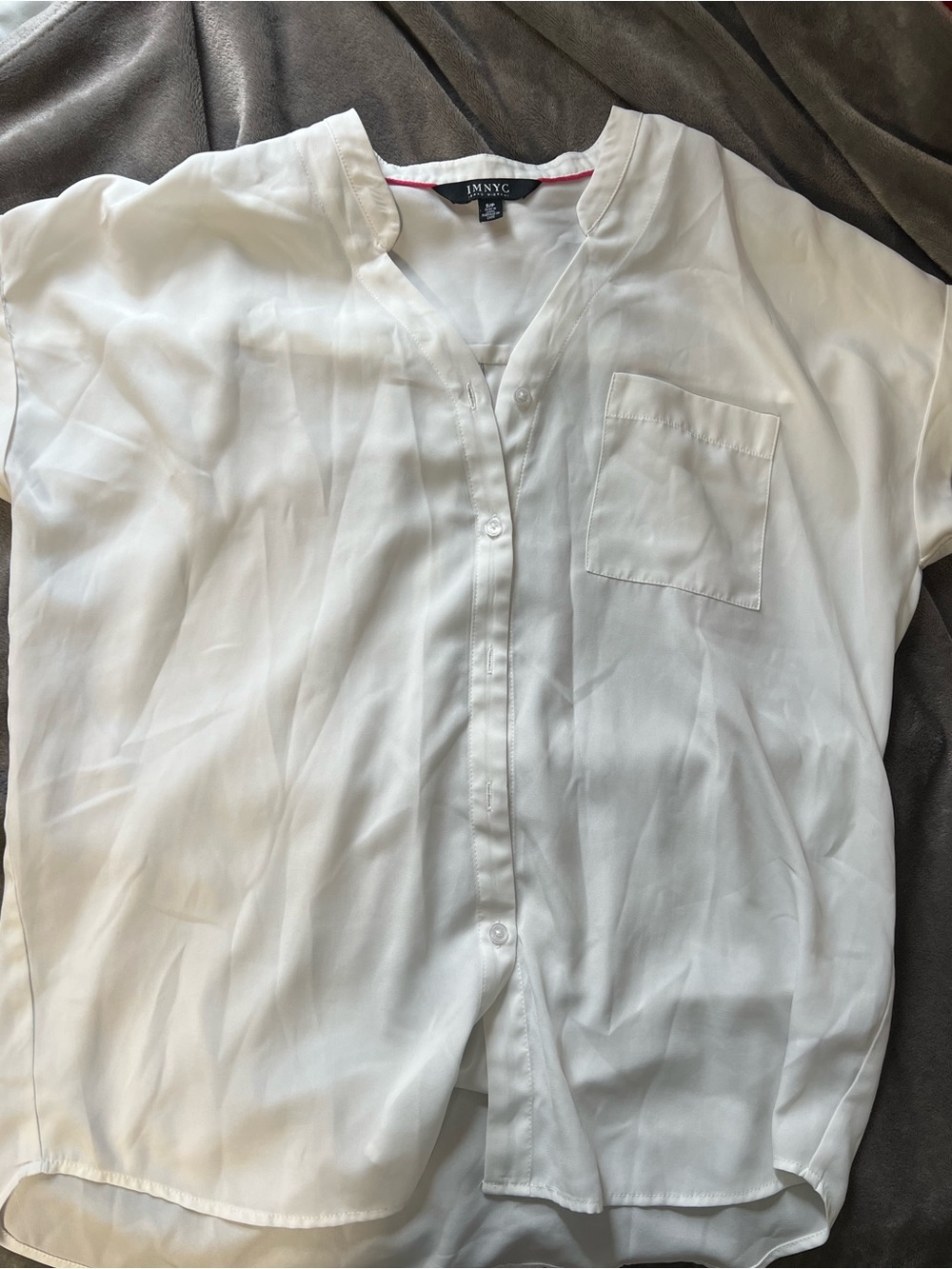 IMNYC White Short-Sleeve Button Front Blouse